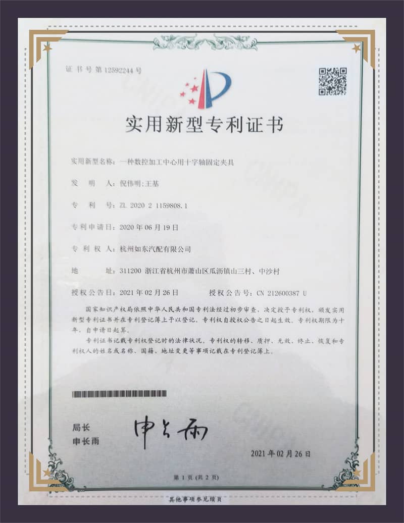 Certificato di brevetto per modello di utilità